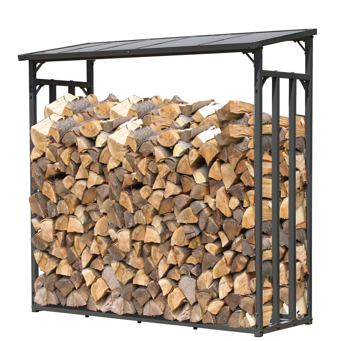KAMINHOLZREGAL Außen 185x70x185 cm Metall Anthrazit mit Wetterschutz 2,3 m³ / 3,5 SRM - Anthrazit/Schwarz, Metall (185/185/70cm) - QUICK STAR