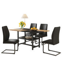 ESSGRUPPE DE-39342 5-teilig, mit Abstellregal und 4 PU-Sesseln Schwarz - Schwarz, Holzwerkstoff (160/76/90cm) - ComfortXL