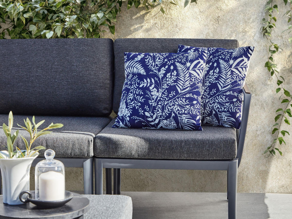 GARTENKISSEN 2er-Set Marineblau 45/45 cm Glimmer - Blau/Weiß, Textil (45/12/45cm) - Beliani