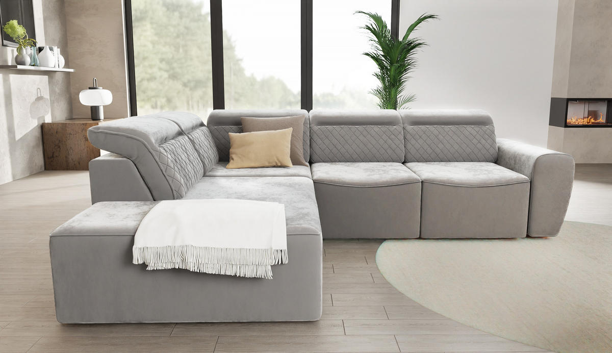 ECKSOFA Reid Grau Samt - Schwarz/Grau, Holz/Kunststoff (273/224cm) - S-Style Möbel