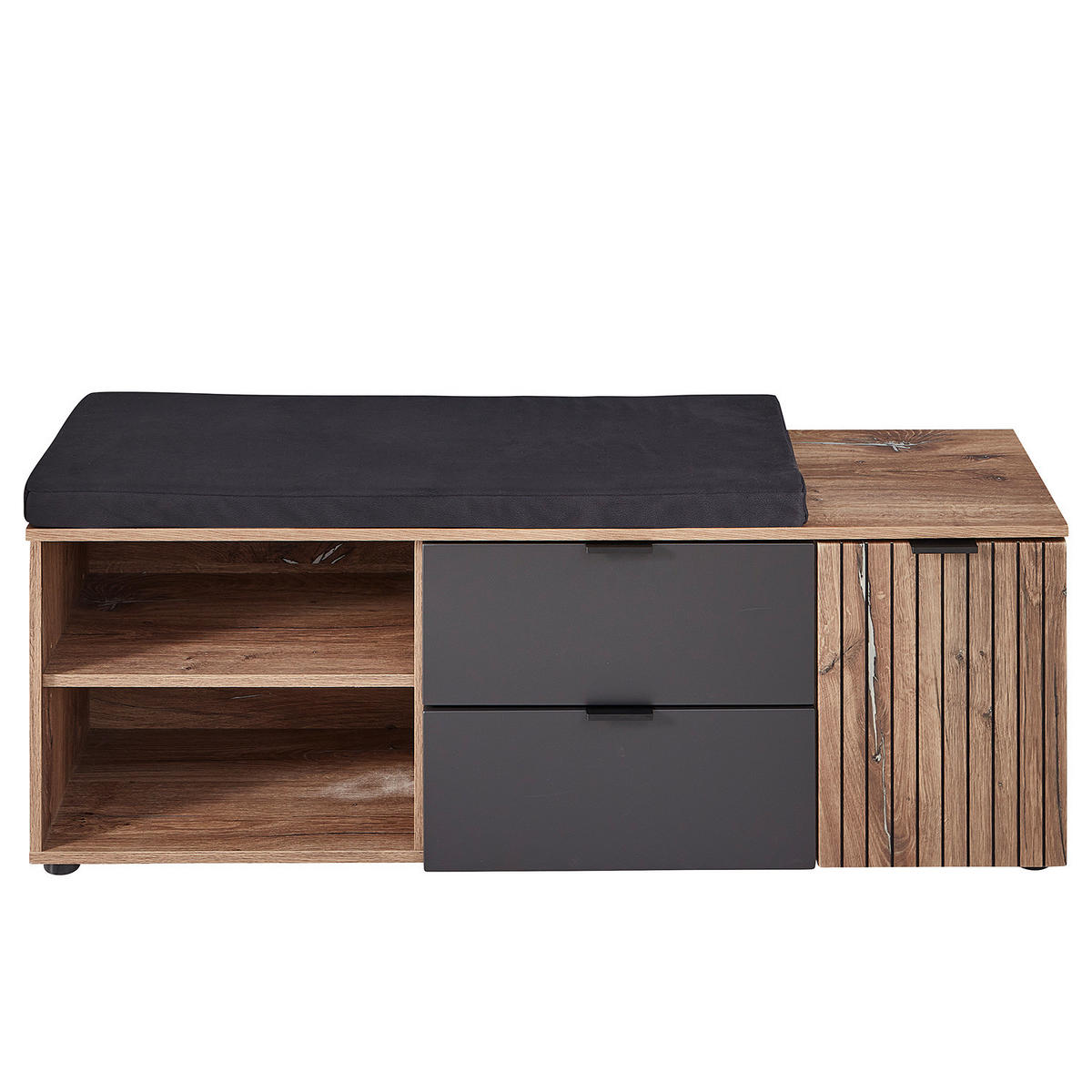 GARDEROBENBANK - Risseiche Silber Dekor / Matt Grau - Schwarz/Braun, Holzwerkstoff/Kunststoff (134/51/38cm) - home24