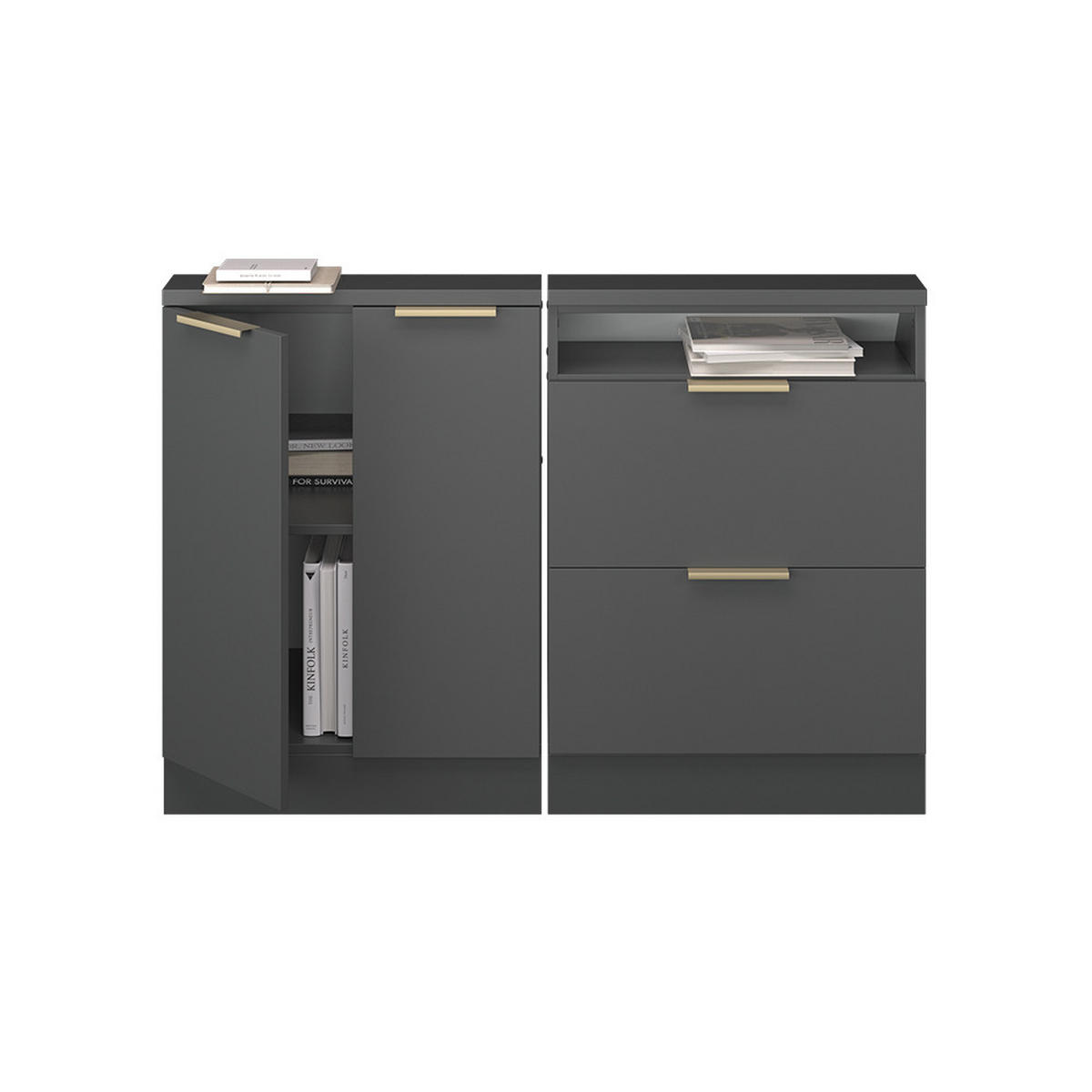 SADA SKŘÍNÍ PRO ŠIKMOU STŘECHU Rion Antracitově zlatý - antracitová, kompozitní dřevo (120/81.6/46cm) - Vicco