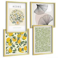 BILDER SET 4er Set - 50x50 cm & 40x60 cm Goldrahmen - Zitronenkräuter und -blätter - Goldfarben, Kunststoff (50/50cm) - TULUP