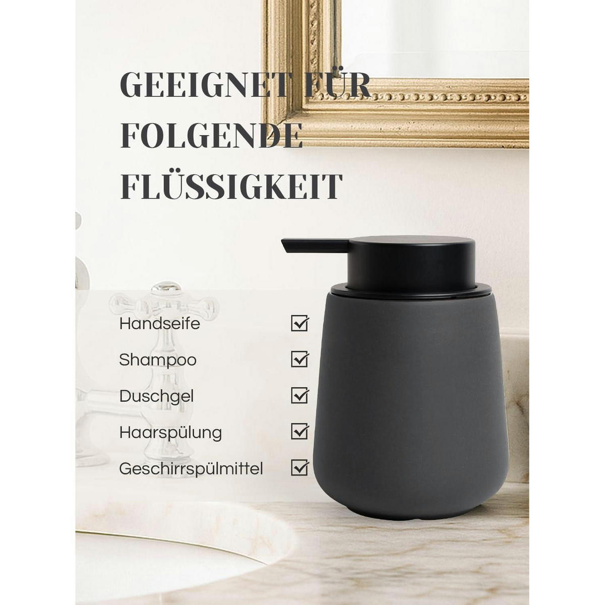 SCHAUMSEIFENSPENDER Keramik Anthrazit 350 ml - Schwarz, Keramik (9.2/12.5/9.2cm)