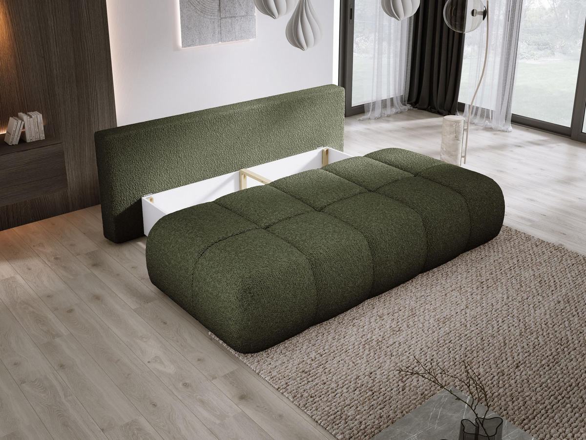 SOFA COCO MINI SCHLAFSOFA mit Bettfunktion, Anthology Stoffbezug, 2-Sitzer, freistehend, Größe: 205x105x97 cm,Grün - Waldgrün, Holz/Textil (205/97/105cm) - DomoHome