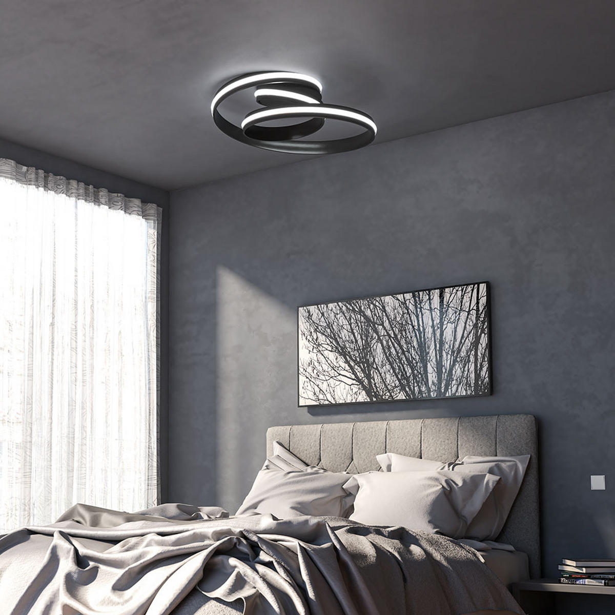 LED DECKENLEUCHTE Ring Design Schwarz - Schwarz, Metall (56/31.5/56cm) - Wofi