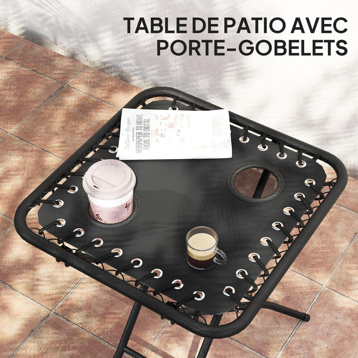 SONNENLIEGE-SET DE-15675 5-fach verstellbar, mit Tisch Schwarz - Grau, Metall (65/110/90cm) - ComfortXL