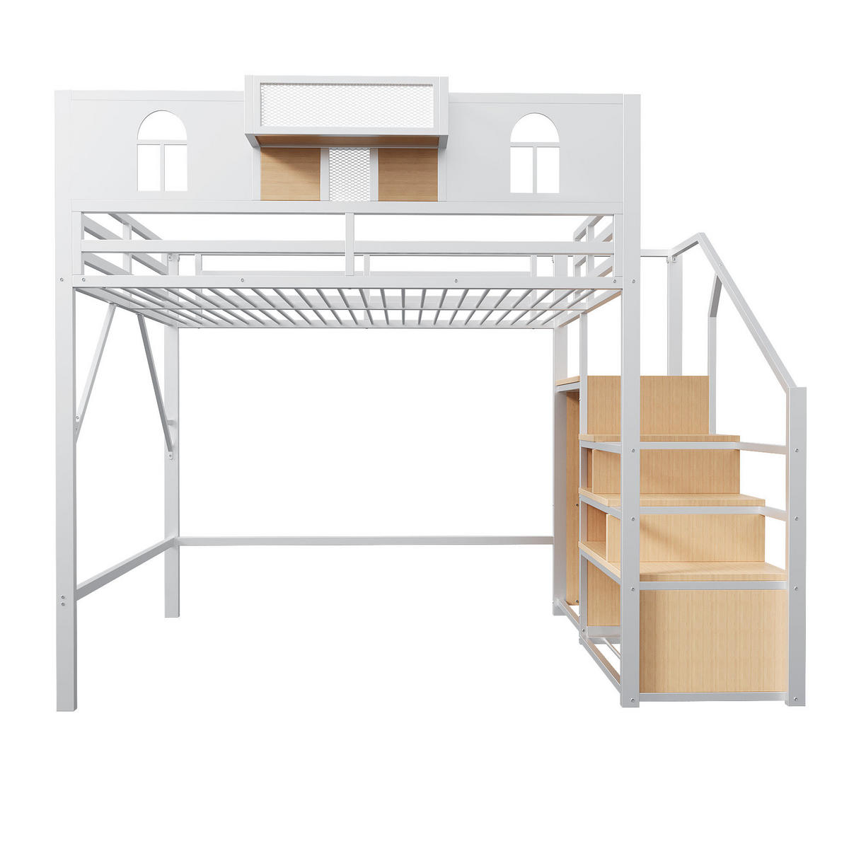 HOCHBETT 140/200 cm aus Metall in Weiß – mit Stauraumleiter und hohem Rausfallschutz - Weiß, Metall (140/200cm) - BEAOK