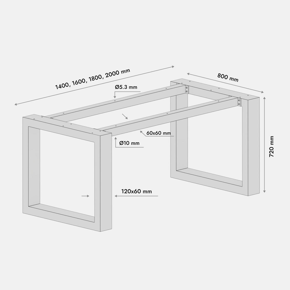 TISCHBEINE Eta Extreme Schwarz Metall 200/80/72 cm - Schwarz, Metall (80/72/200cm) - Metalo Pro