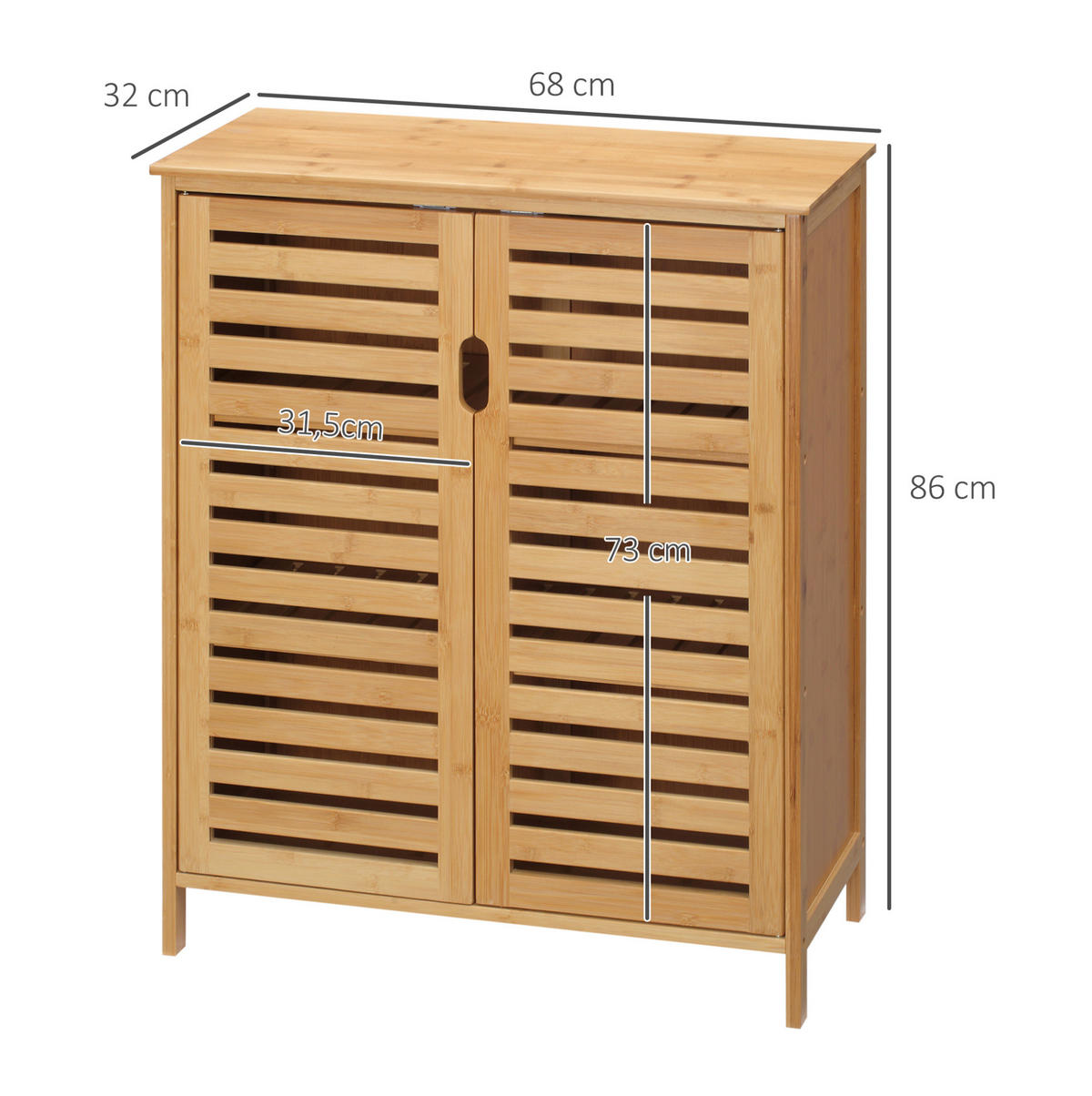 BADEZIMMERSCHRANK 68x32x86 cm Natur aus Bambus mit Doppeltür & Kippsicherung - Naturfarben, Naturmaterialien (68/86/32cm) - Modfu