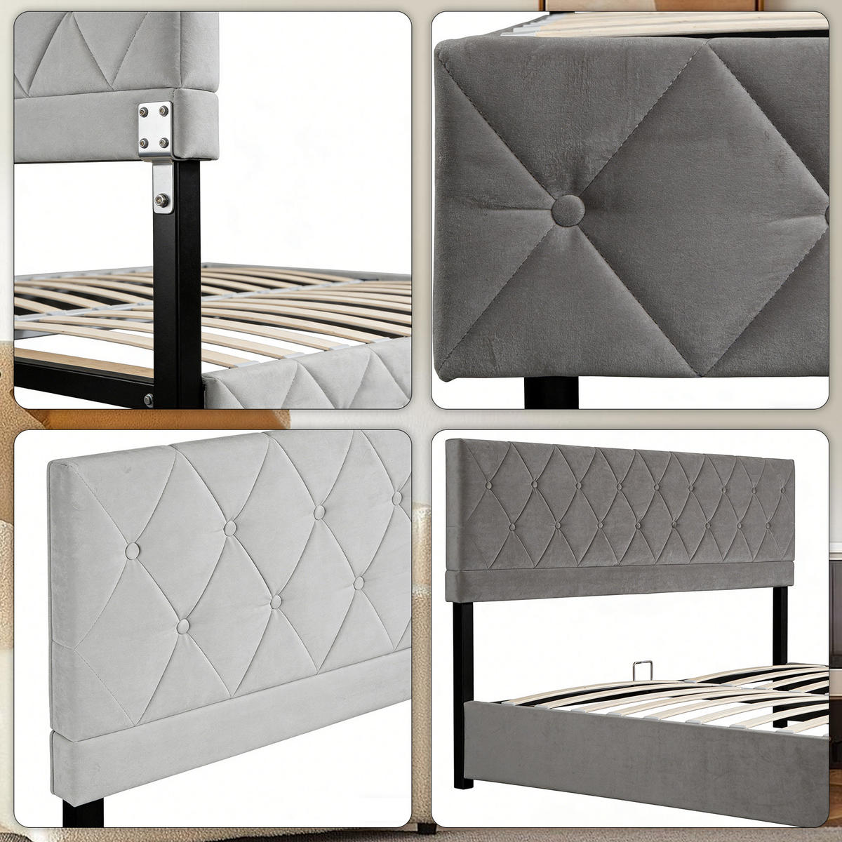 POLSTERBETT 90/200 cm in Grau Samt mit Bettkasten, hydraulischem Doppelhub-System und Lattenrost - Grau, Holzwerkstoff/Textil (90/200cm) - CHICFURN