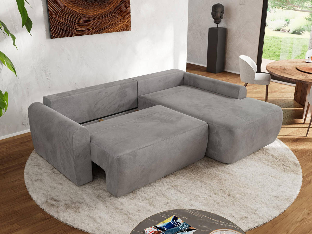 ECKSCHLAFSOFA CUBO L Hellgrau Velvet - rechts - Hellgrau/Schwarz, Kunststoff/Textil (187/273cm) - MKS