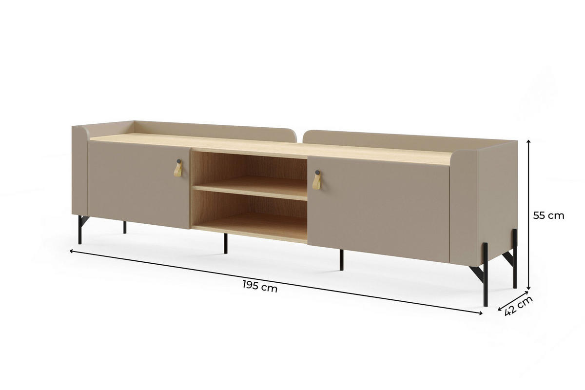 TV-LOWBOARD SOVI 08 195 / 55 / 42 cm in Porcini / Eiche Mavelie - Greige/Eichefarben, Holzwerkstoff (195/55/42cm) - Deine Möbel 24