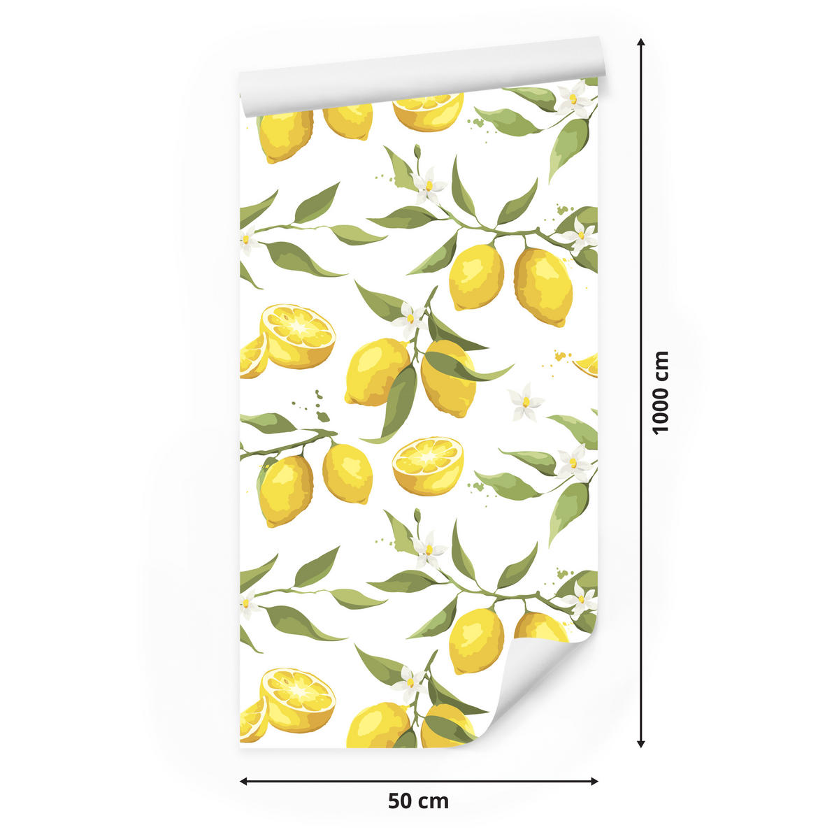 VLIESTAPETE Zitronen und Blätter – Gelb, Grün, Weiß – 50x1000 cm - Gelb/Weiß, Papier (50/1000cm) - Muralo