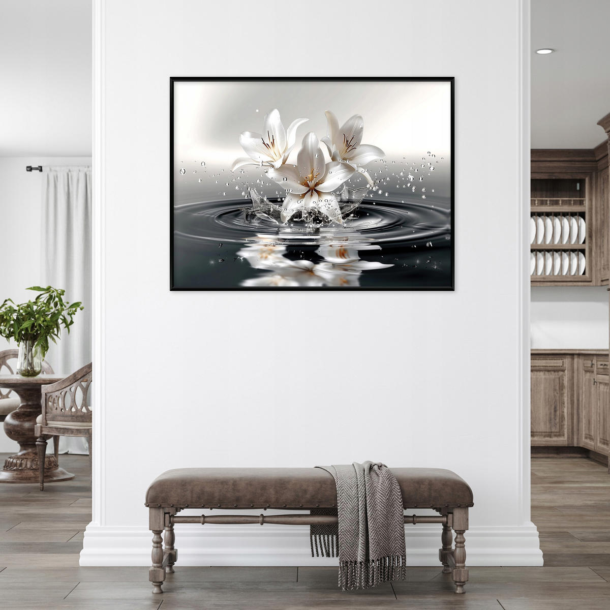 BILDER mit Rahmen Blumen Abstrakt Grau 120x80 cm - Multicolor, Holzwerkstoff (120/80cm) - Wallarena