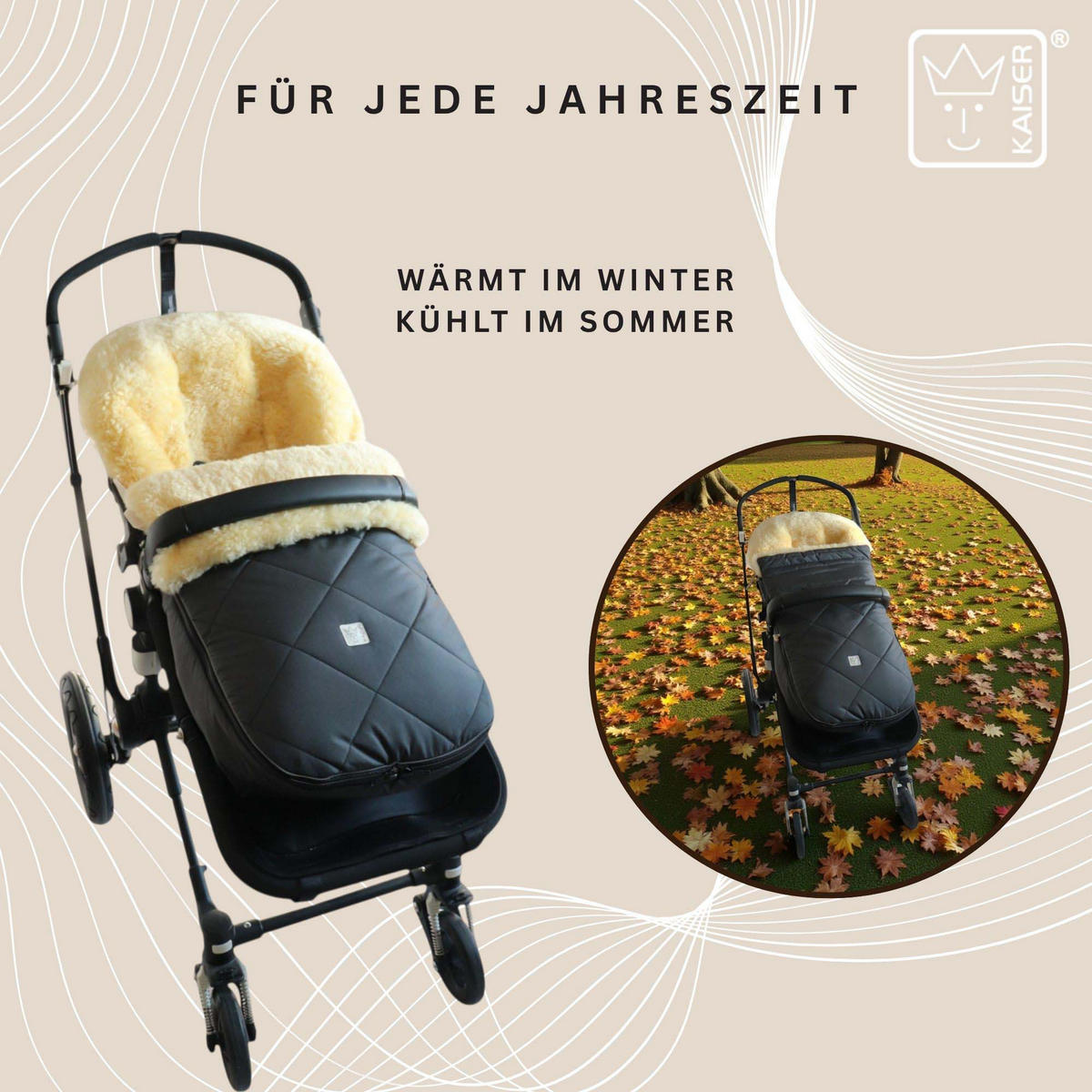 LAMMFELL-FUSSSACK Classic for Bugaboo, anthracite - Anthrazit, Fell (45/100cm) - Kaiserbaby