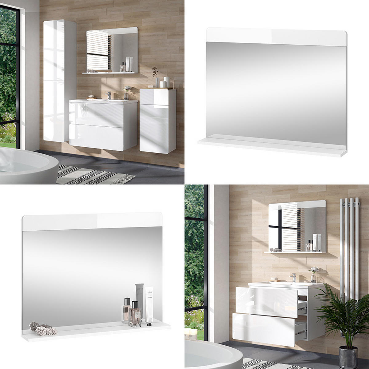 BADEZIMMERSPIEGEL Izan Weiß Hochglanz 80.1 x 62 cm mit Regal - Weiß, Glas (80.1/62/12cm) - Vicco