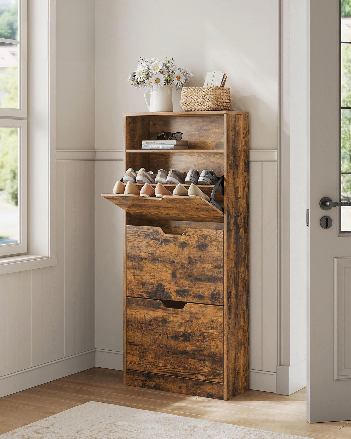 SCHUHSCHRANK PORT LOUIS - Braun, Holzwerkstoff (60/130/24cm) - Hansiro