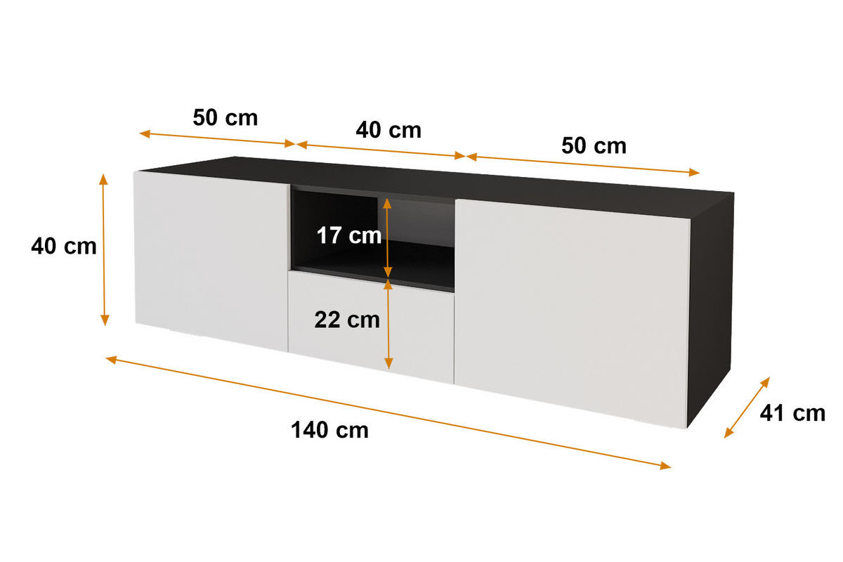 LOWBOARD ELIO-W 140x40x41 cm - Schwarz / Weiß - Schwarz, Holzwerkstoff (140/40/41cm) - ALTDECOR