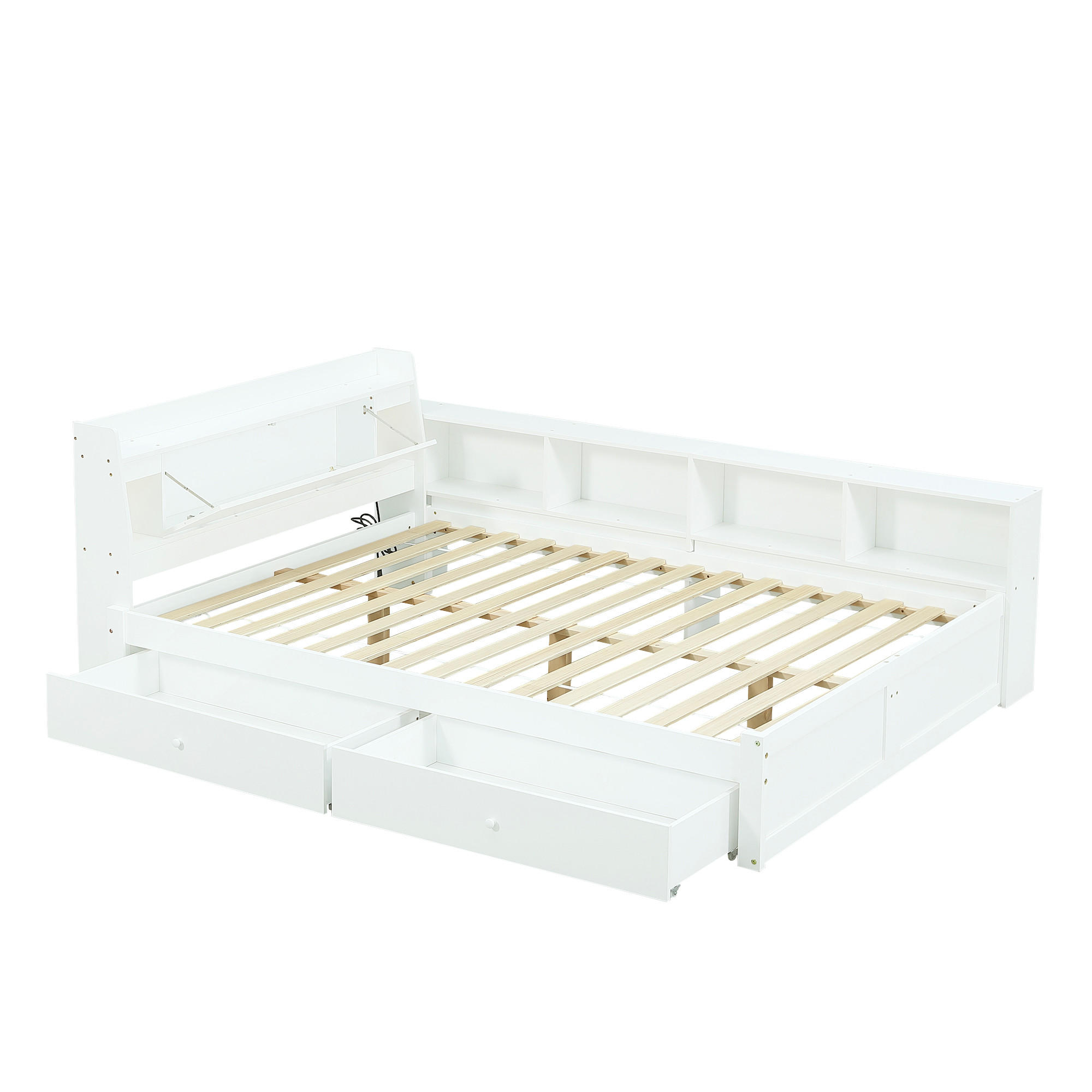 STAURRAUMBETT 140/200 cm DE-02337, in Weiß, mit Ablagefach, 2 Leuchten und Ladebuchse - Weiß, Holz/Holzwerkstoff (140/200cm) - ComfortXL