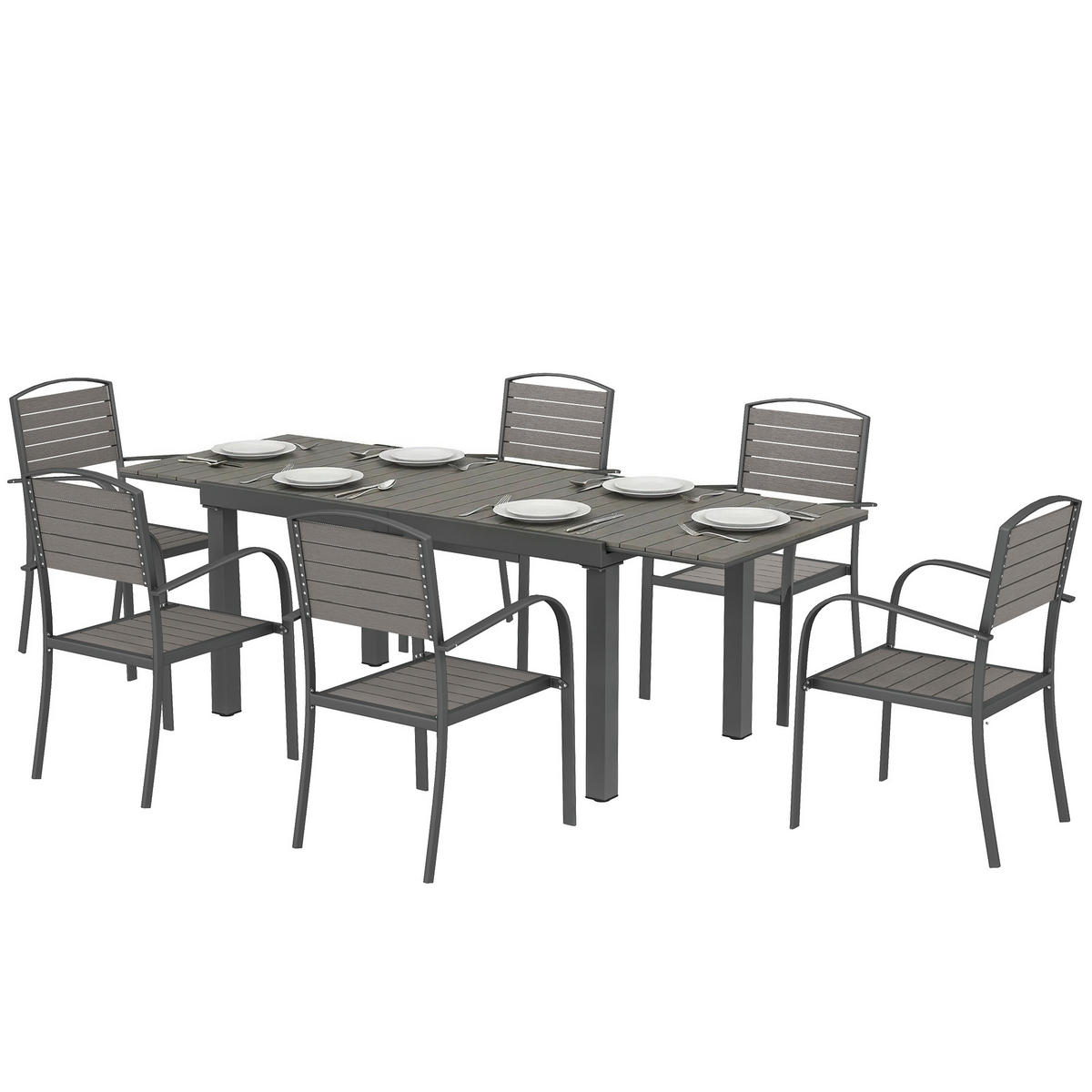 GARTENMÖBEL SET 7-teilig DE-09916 Holzoptik - Grau, Metall - ComfortXL