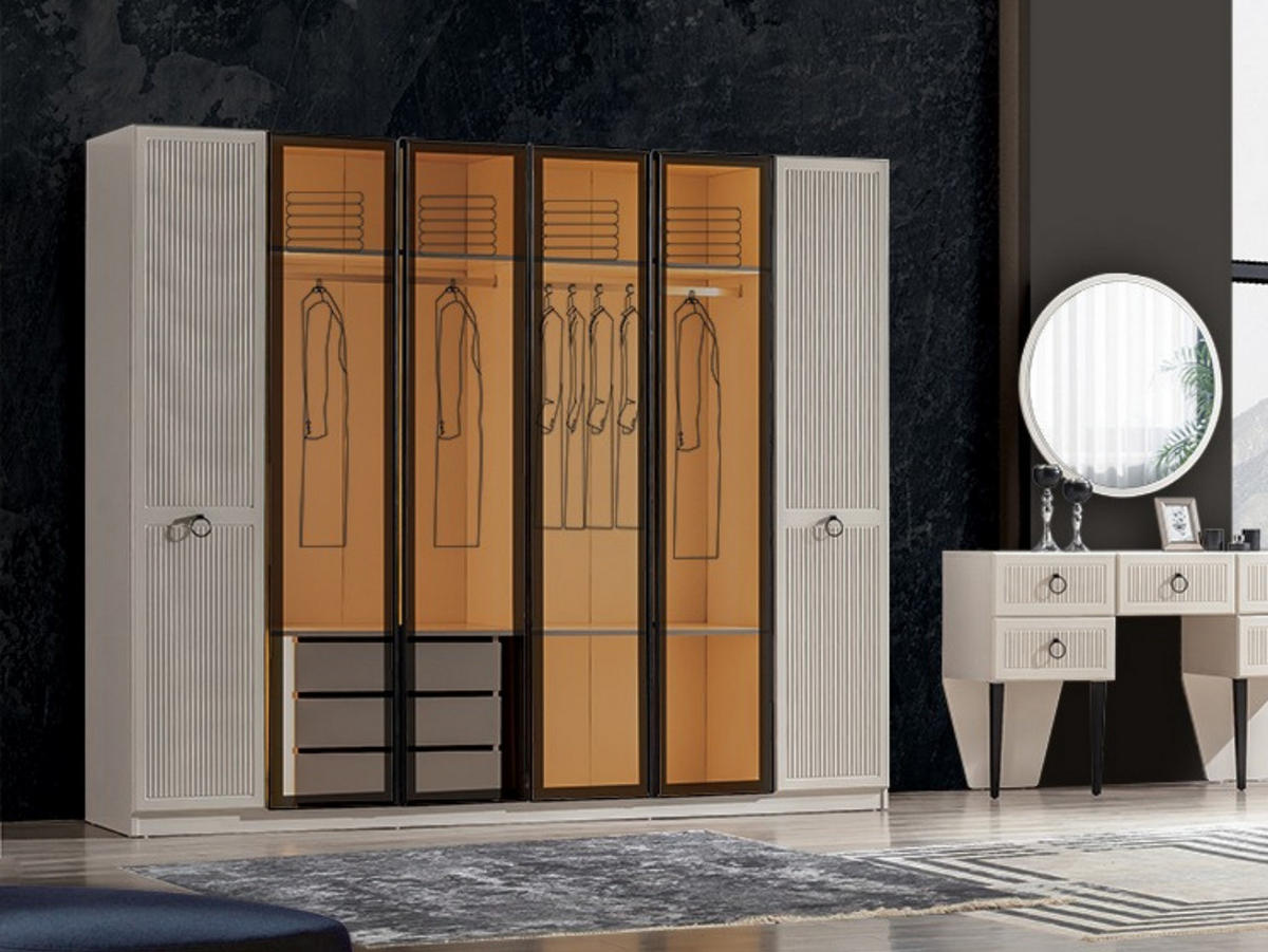 KLEIDERSCHRANK Rubato 6 trg. - Creme, Holzwerkstoff (260/225/63cm)