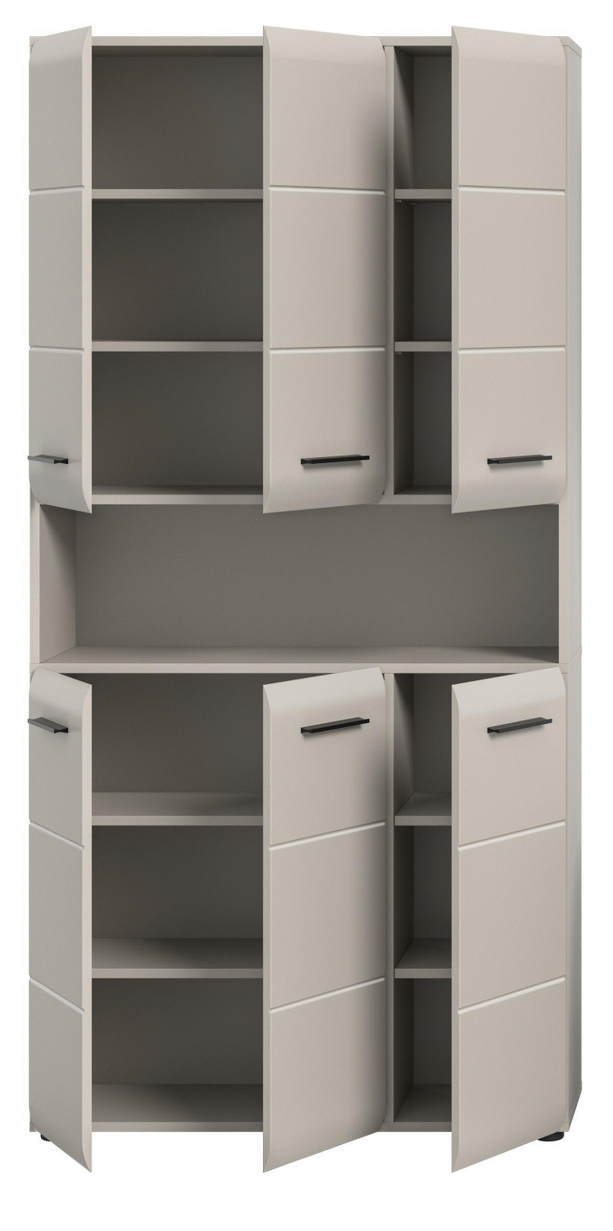 HOCHSCHRANK Kaschmir 90 x 185 cm, Badschrank XL 6-türig - Kaschmir/Schwarz, Holzwerkstoff/Kunststoff (90/185/30cm) - Inn.Furn