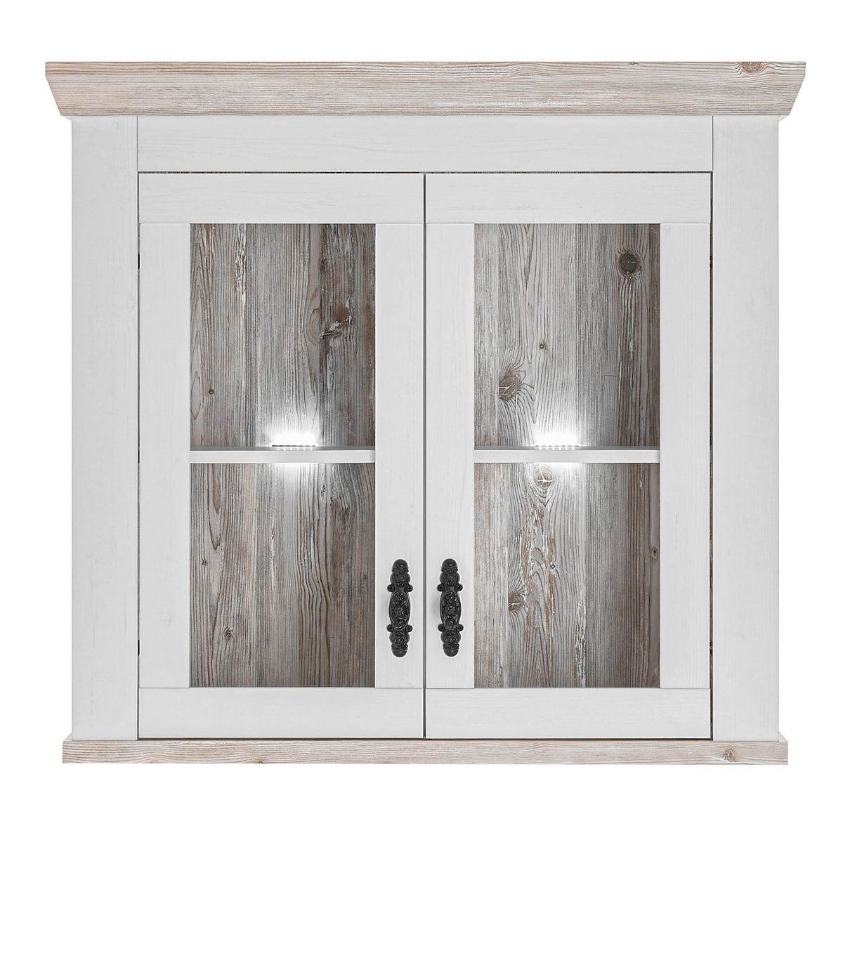 HÄNGESCHRANK weiß Pinie Landhaus, Küchenschrank hängend 92 x 85 cm, Soft-Close - Schwarz/Weiß, Glas/Holzwerkstoff (92/85/34cm) - Furn.Design