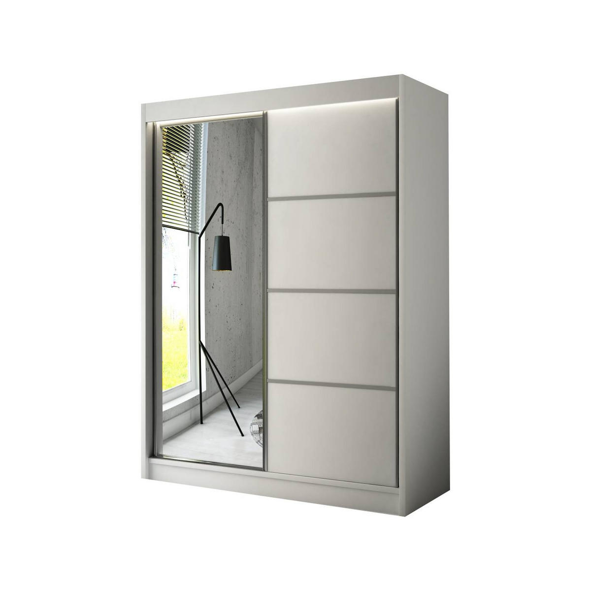 SCHIEBETÜRENSCHRANK RABI - Weiß, Holzwerkstoff (120/215/61cm) - Meblini