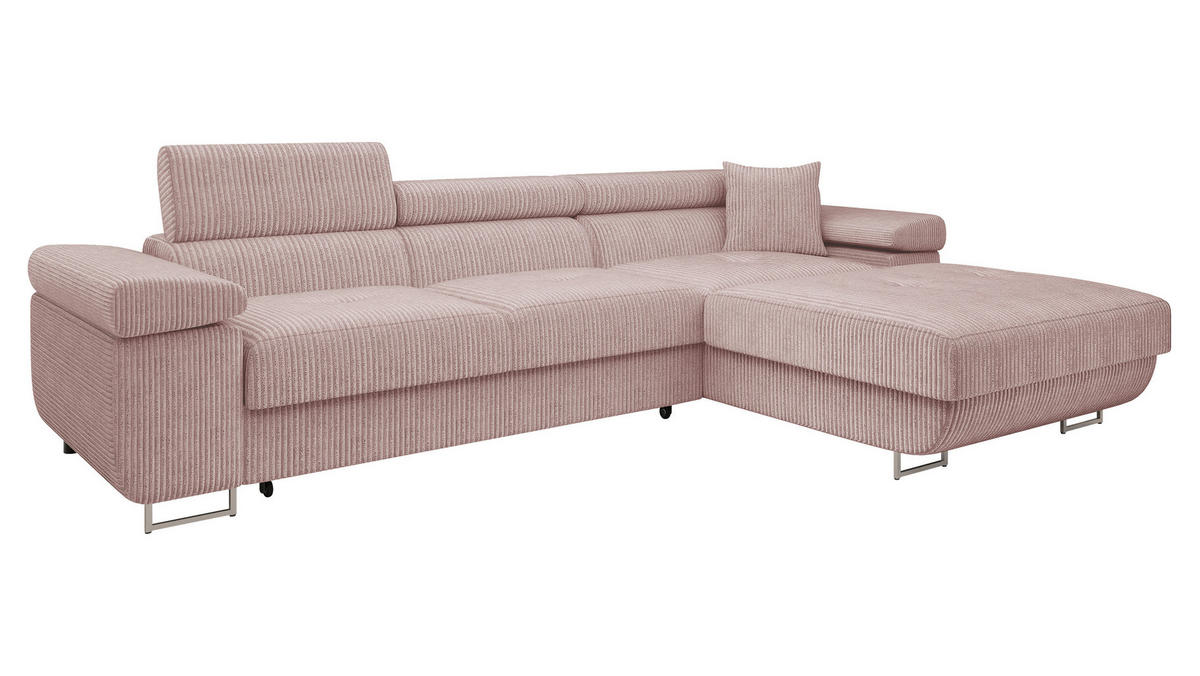 ECKSOFA Torezio Mini Cord, Seite: Rechts - Rosa, Holz/Textil (280/170cm) - MIRJAN24
