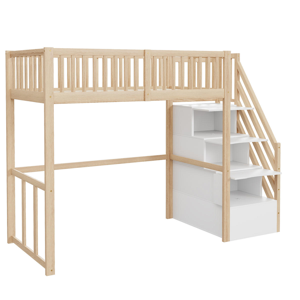 HOCHBETT 90/200 cm in Natur mit Aufbewahrungstreppe und Tisch - Eichefarben/Weiß, Holz/Holzwerkstoff (90/200cm) - WISHDOR