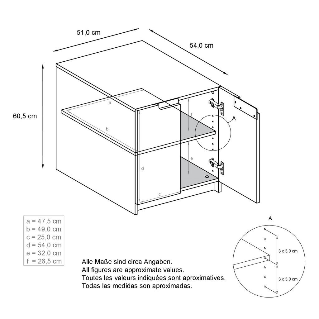 Thumbnail - Vladon Kommode, Eiche, Holzwerkstoff, 51x60.5x54 cm, Wohnzimmer, Kommoden & Sideboards, Kommoden