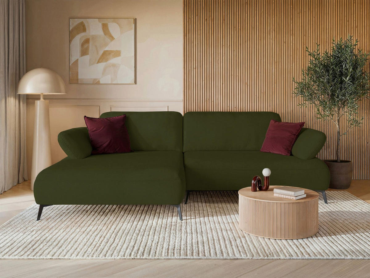 ECKSOFA Avolla Olivgrün links - Schwarz/Olivgrün, Textil/Metall (284/186cm) - Selsey