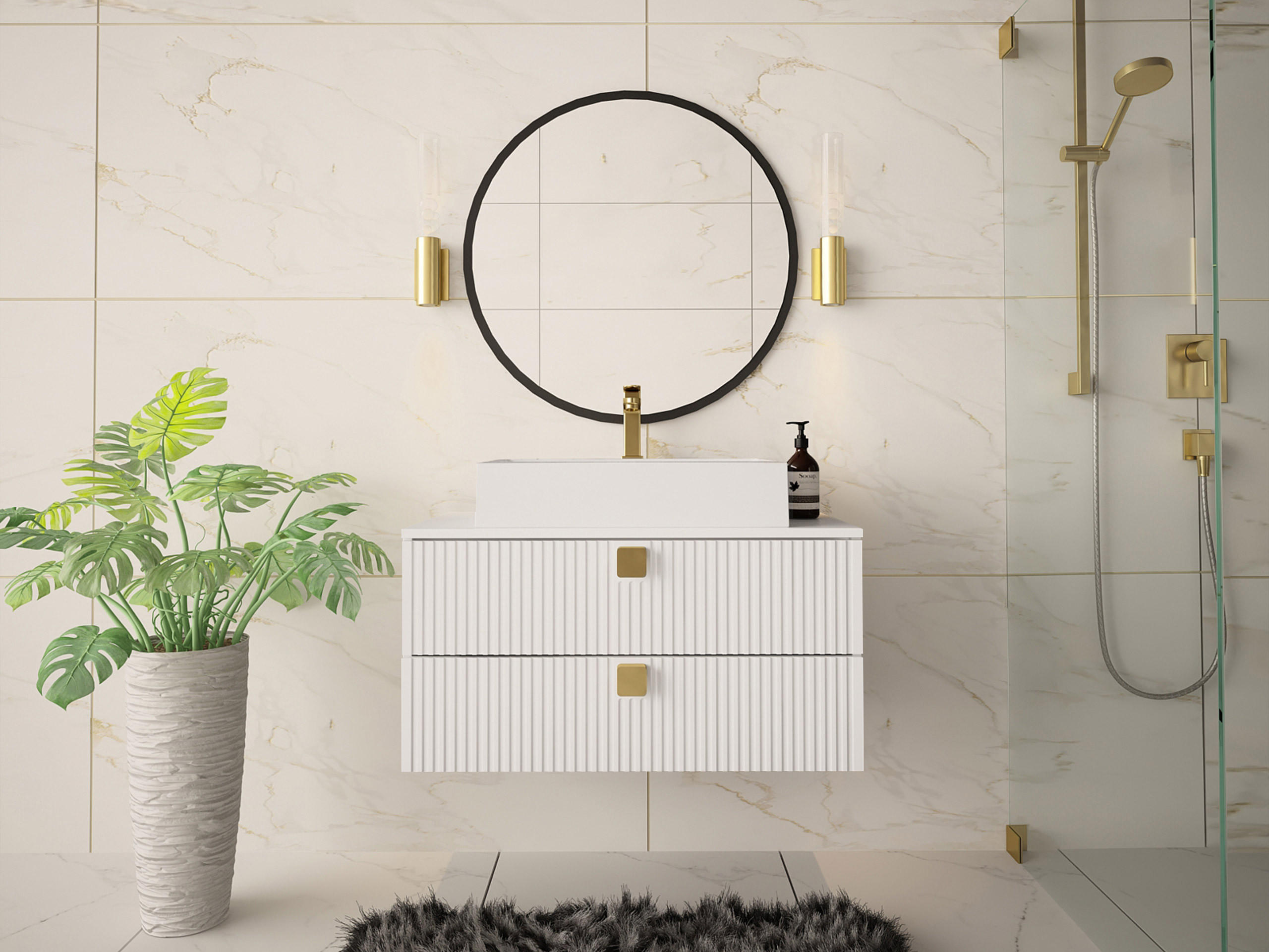 BADMÖBEL-SET Gariano 01 - Goldfarben/Weiß, Holzwerkstoff/Kunststoff (80/42/46cm) - MIRJAN24