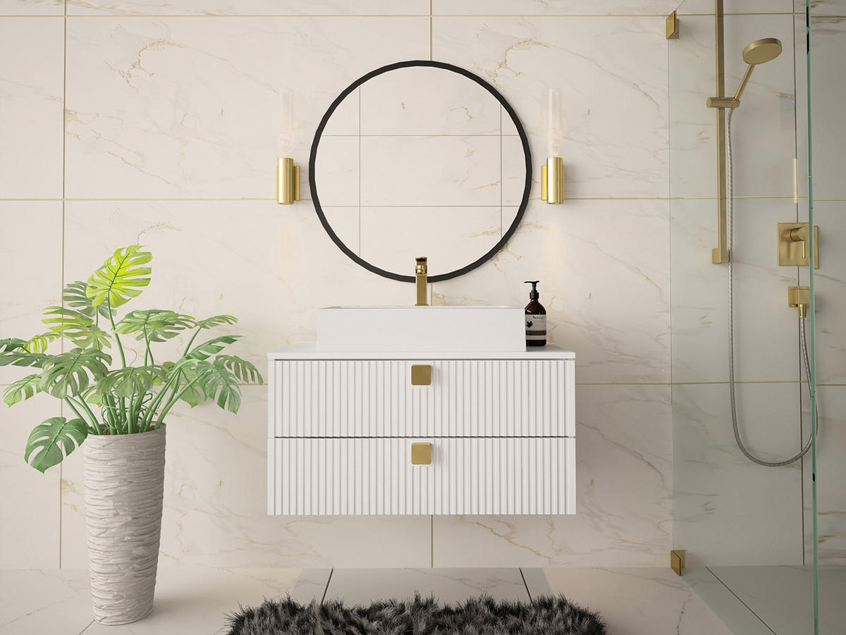 BADMÖBEL-SET Gariano 01 - Goldfarben/Weiß, Holzwerkstoff/Kunststoff (80/42/46cm) - MIRJAN24