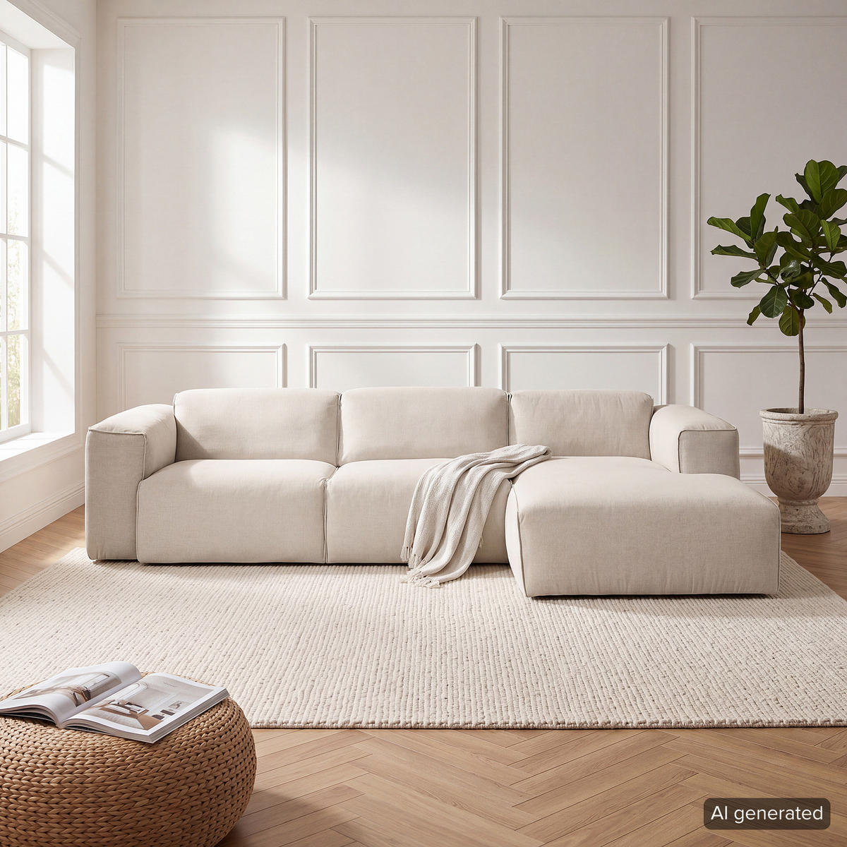 3-SITZER ECKSOFA mit Longchair - Beige/Schwarz, Kunststoff/Textil (284/173cm) - home24