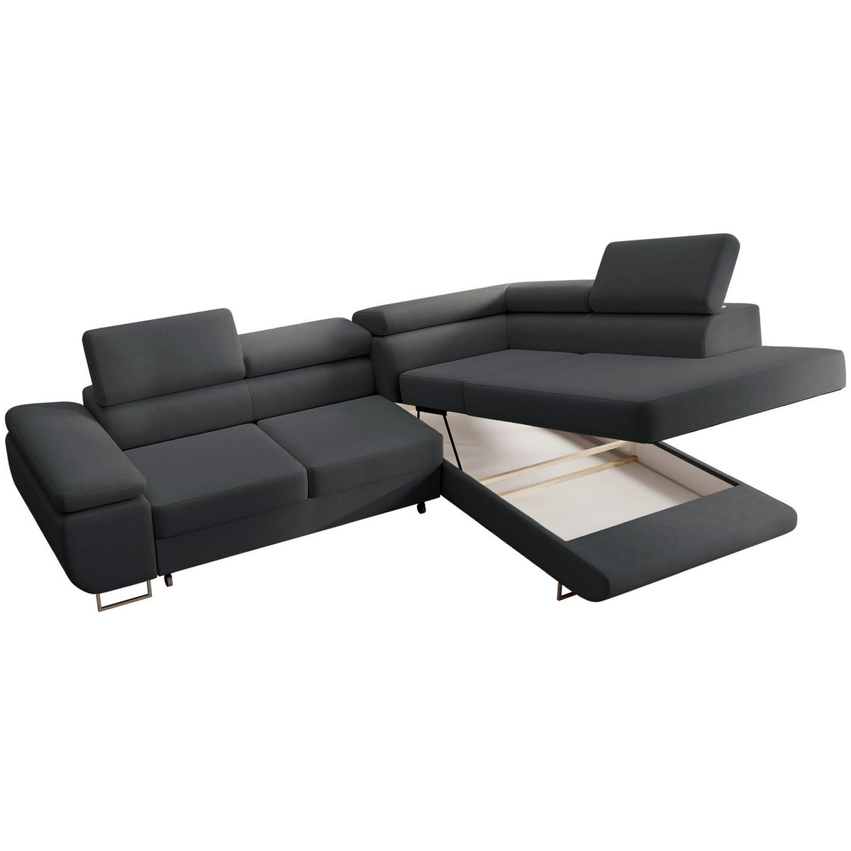 ECKSOFA Stevil Dunkelgrau Velours - Dunkelgrau/Silberfarben, Textil/Metall (275/203cm) - Selsey