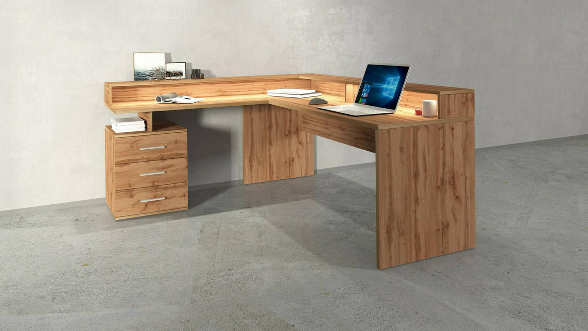 ECKSCHREIBTISCH Eiche 90/180/160 cm - Braun, Holzwerkstoff (90/180/160cm) - DMORA