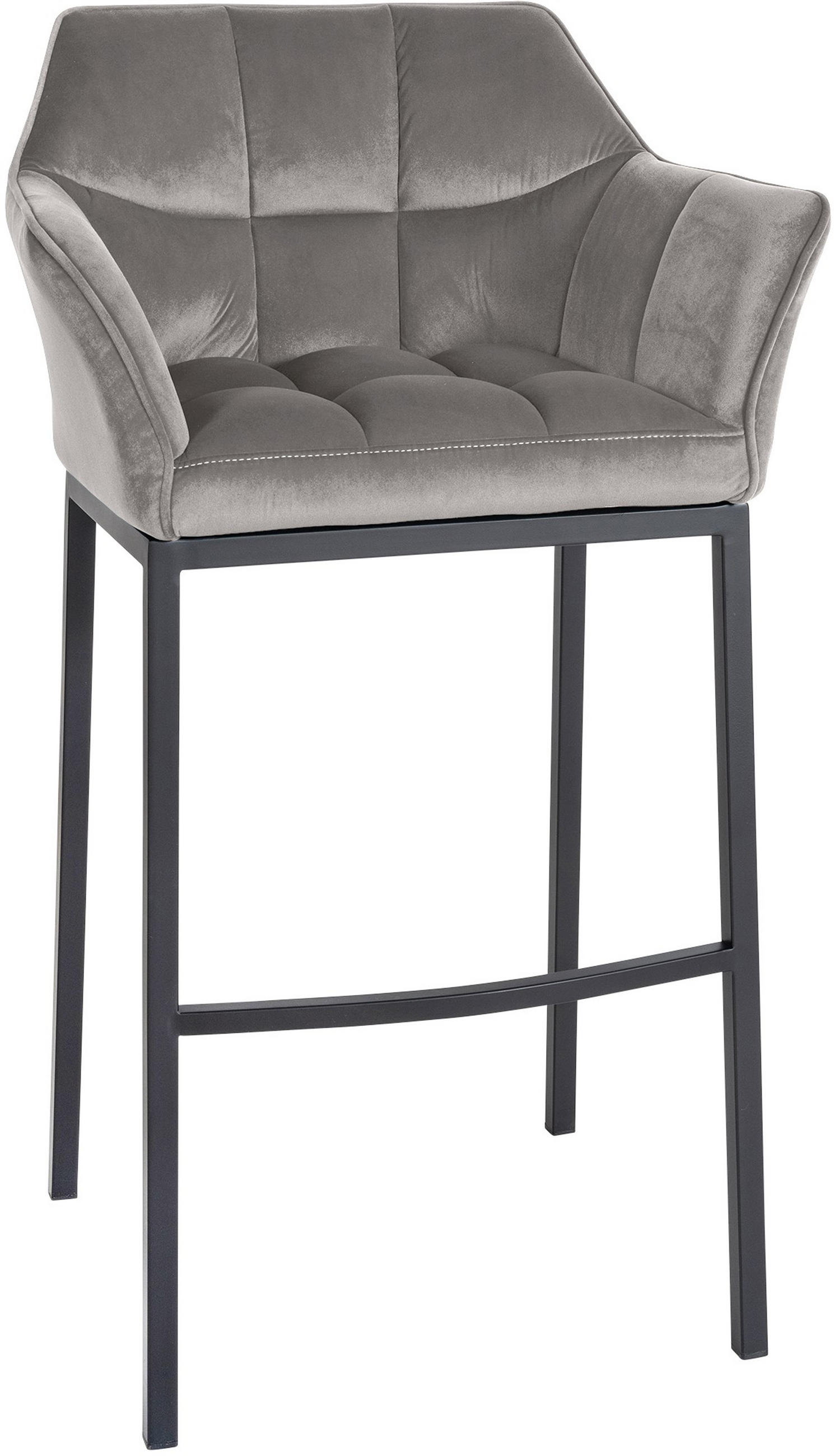 BARHOCKER Damaskus Samt mit 4-Fuß Gestell grau - Schwarz/Grau, Textil/Metall (64/110/48cm) - TPFLiving