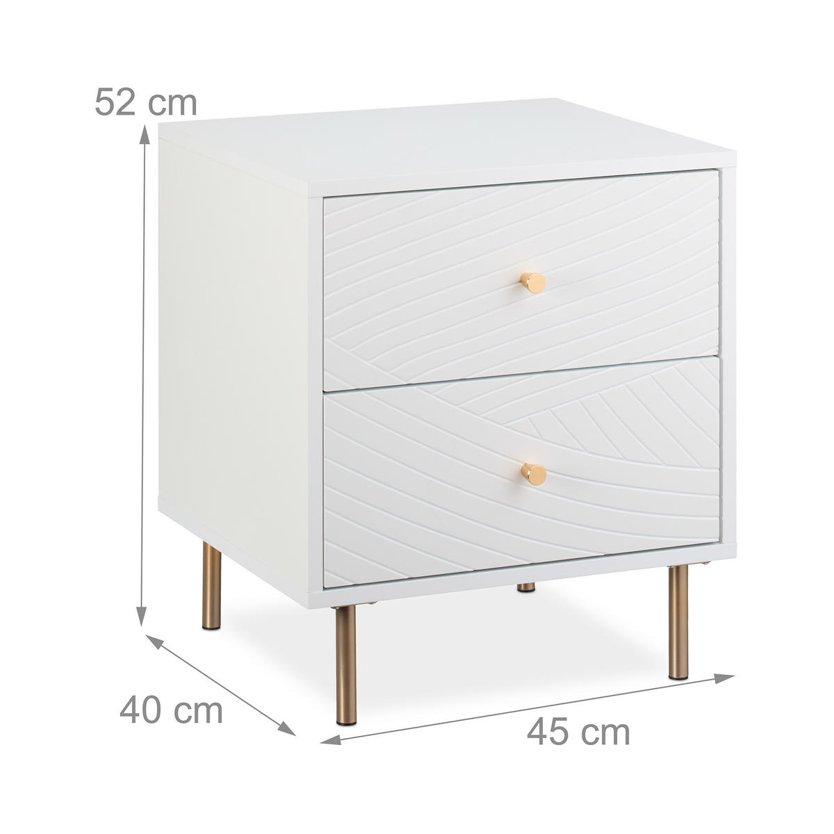 NACHTTISCH - Goldfarben/Weiß, Holzwerkstoff/Metall (45/52/40cm) - Relaxdays