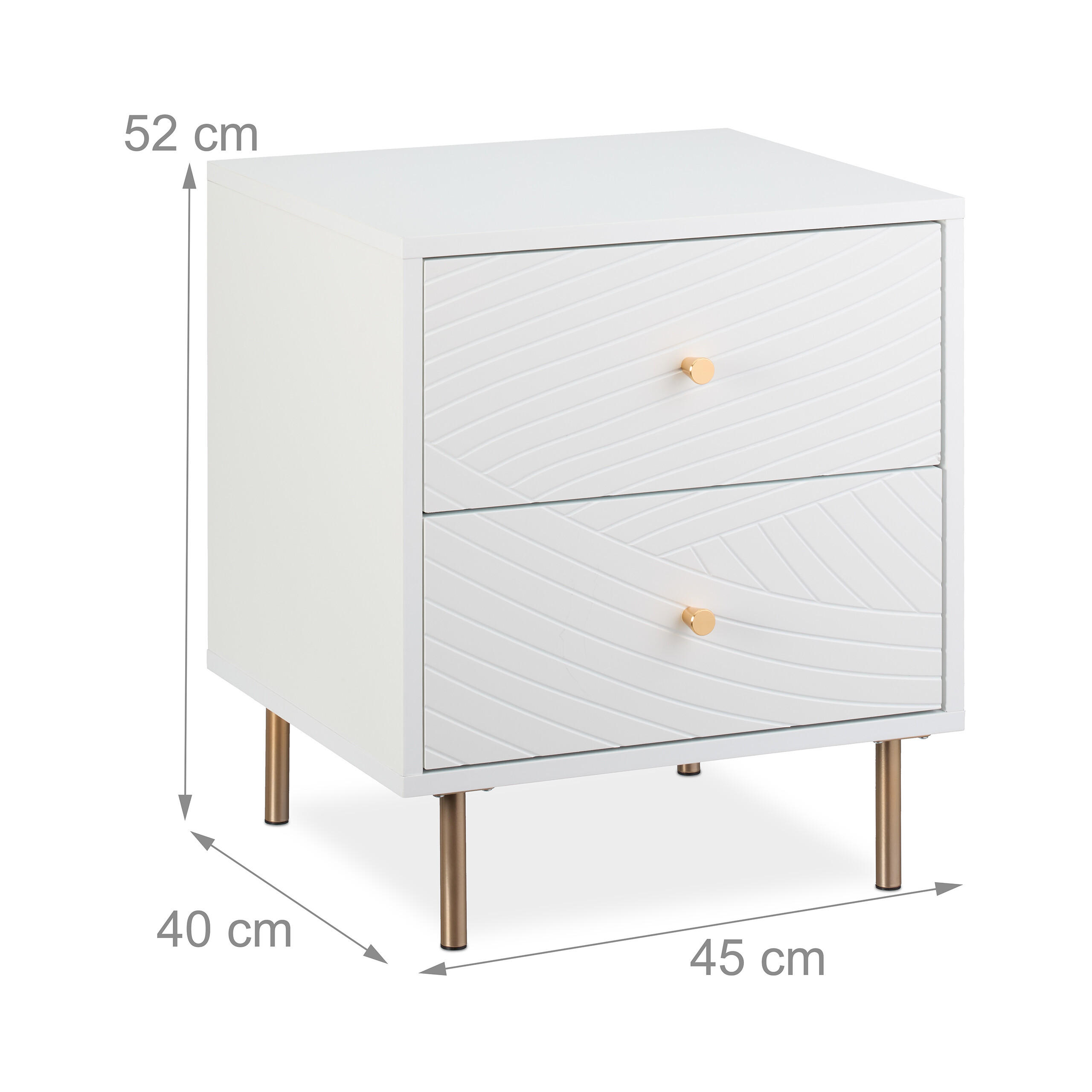 Thumbnail - Relaxdays Nachttisch, Weiß, Metall, Abstrakt, 2 Schubladen, Rechteckig,Rechteckig, 45x52x40 cm, Schlafzimmer, Nachttisch...