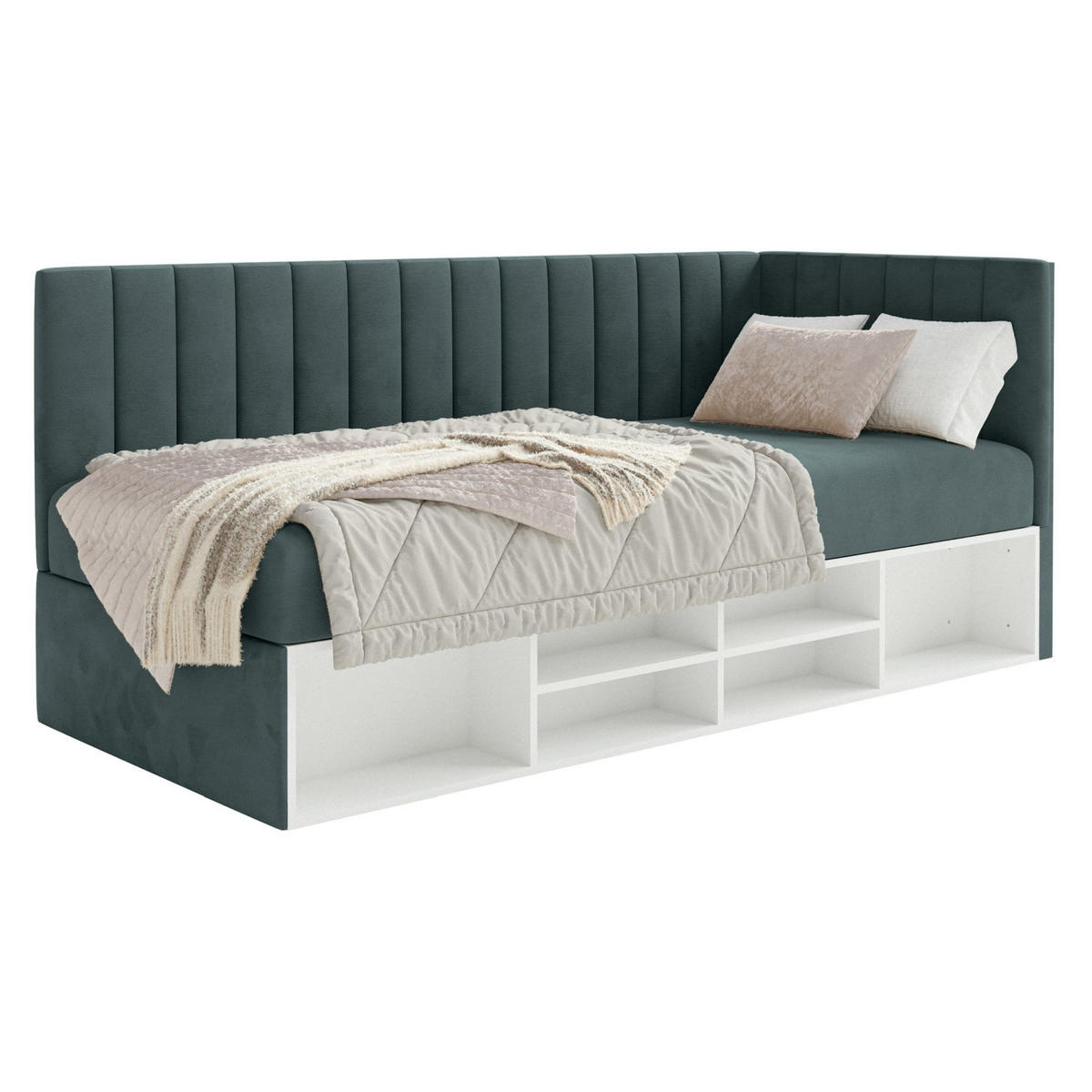 JUGENDBETT Ventrio Blaugrau Easy-Clean-Samtbezug 90x200 cm - Hellgrau, Holz/Textil (90/200cm) - Selsey