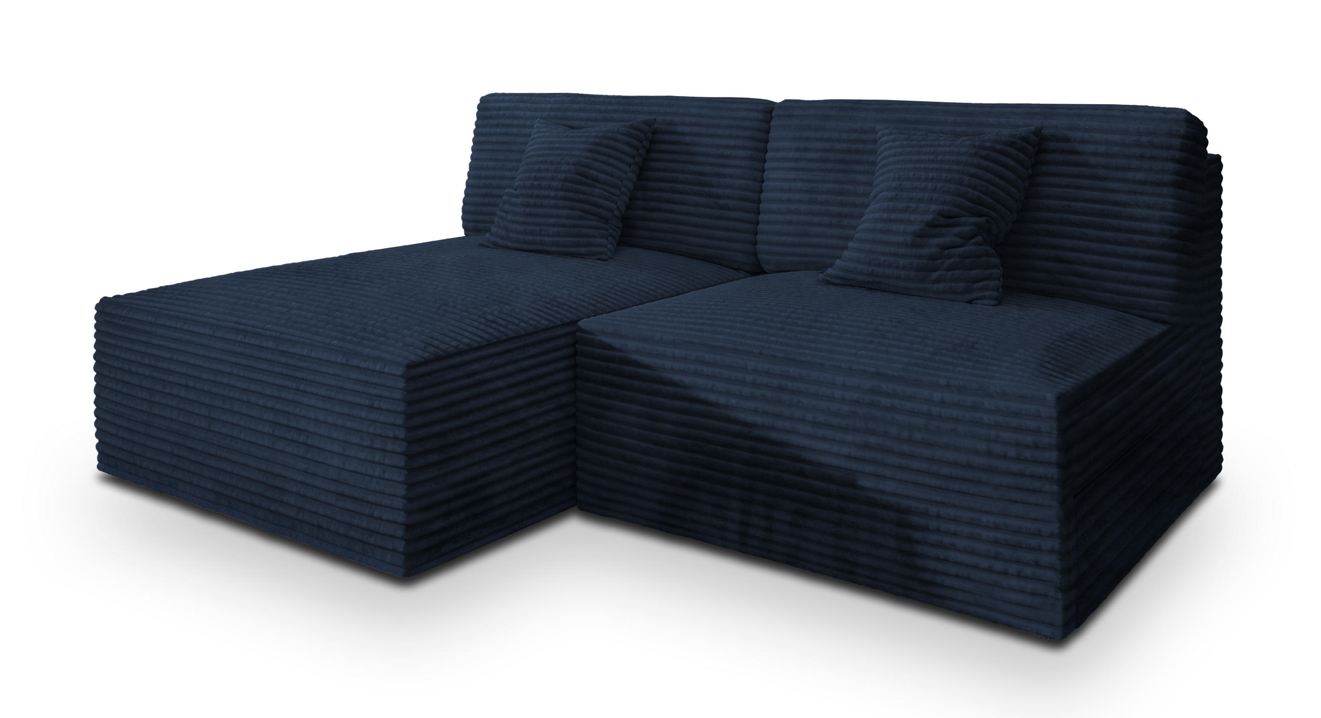 ECKSOFA FIORO Blau Kordstoff mit Schlaffunktion - Blau, Holz (204/148cm) - MASSENO
