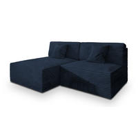 ECKSOFA FIORO Blau Kordstoff mit Schlaffunktion - Blau, Holz (204/148cm) - MASSENO