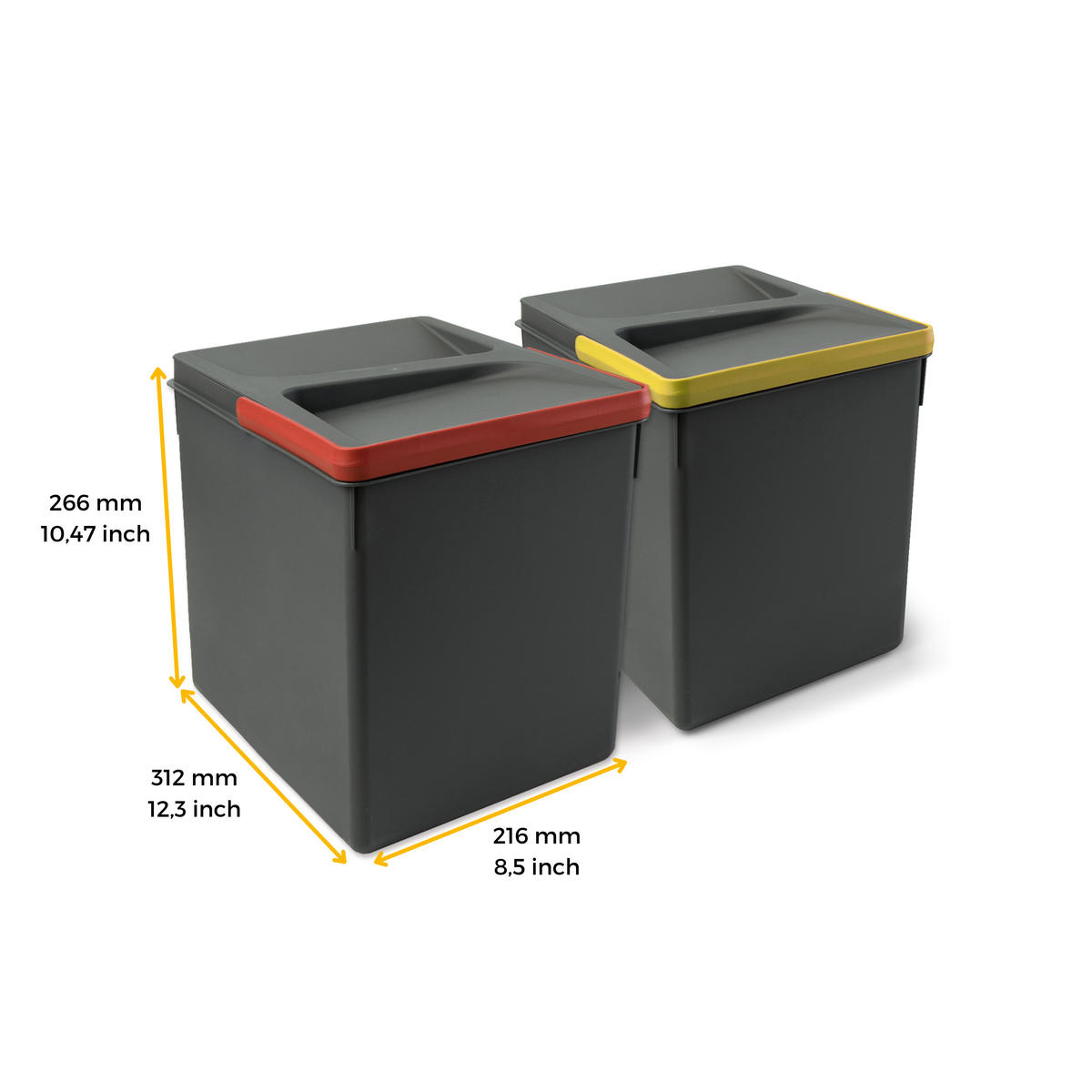 RECYCLINGBEHÄLTER für Küchenschublade, Höhe 266mm, 2x15l, Kunststoff anthrazitgrau 2er-set - Anthrazit, Kunststoff (21.6/27/31.2cm) - EMUCA