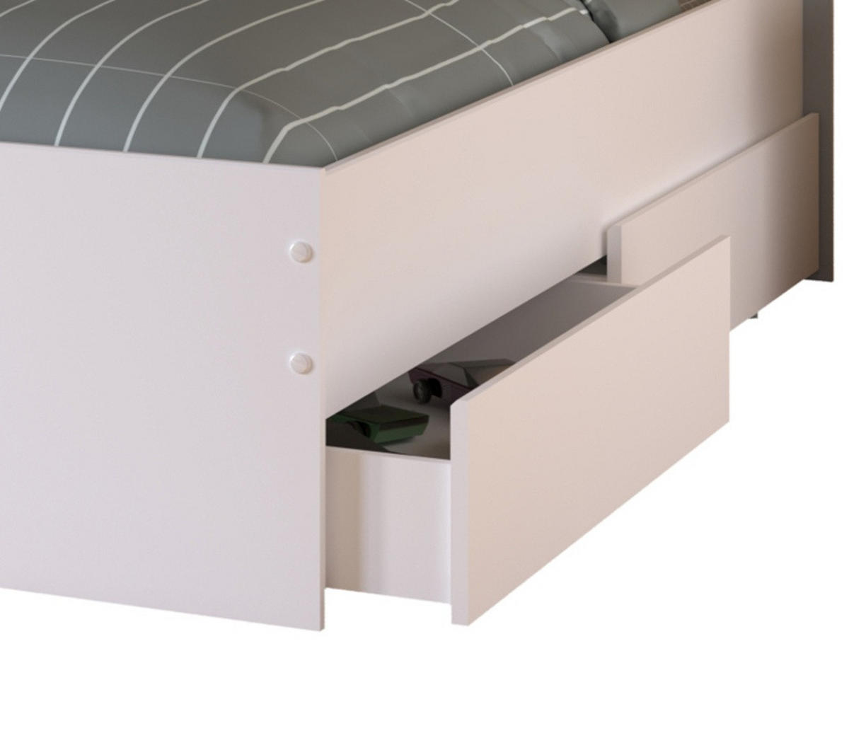 KINDERZIMMER weiß, grau oder rosa, Komplett-Set 4-teilig mit Stauraumbett 90x200 cm - Weiß, Holzwerkstoff (110/80/203cm) - Parisot Meuble