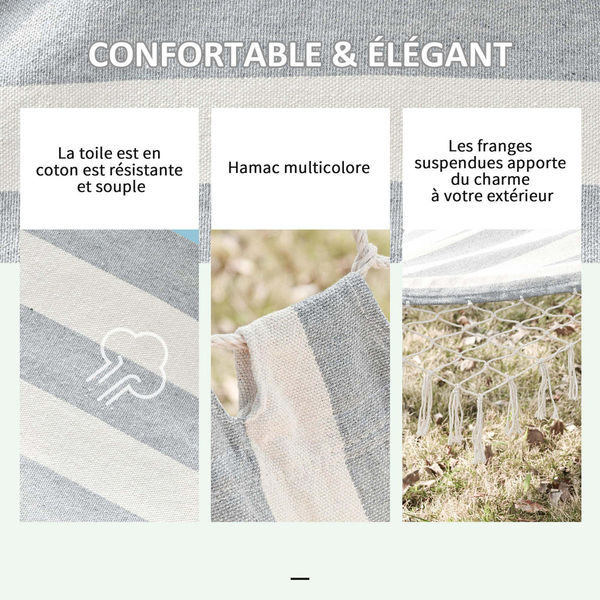 HÄNGEMATTE DE-13567 mit Stangen, Fransen Grau-ecru gestreift - Grau, Textil (100/1/200cm) - ComfortXL