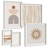 BILDER SET 5er Set - 50x50 cm & 20x30 cm & 40x60 cm Weißer Rahmen - Abstrakte Landschafts- und Naturgeometrie - Weiß, Kunststoff (40/60cm) - TULUP