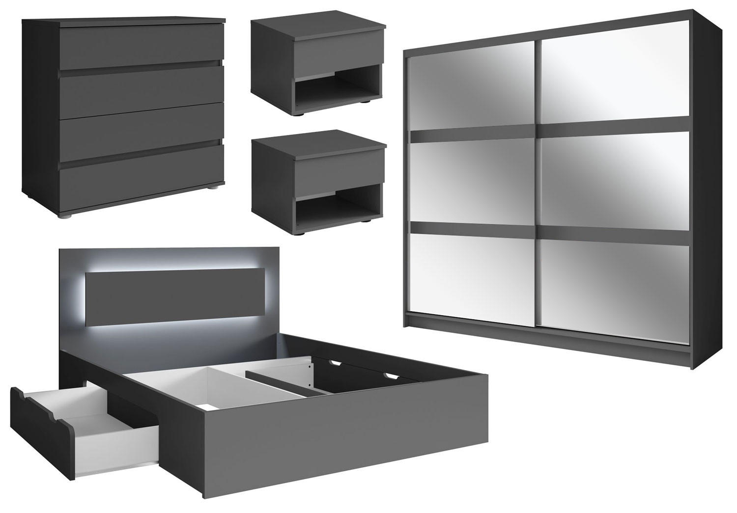 Feldmann-Wohnen Schlafzimmer-Set Grau 160x200 cm
