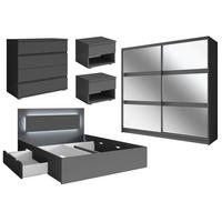 SCHLAFZIMMER-SET Fino graphit 5-teilig - Graphitfarben/Grau, Holz/Holzwerkstoff (160/200cm) - Feldmann-Wohnen